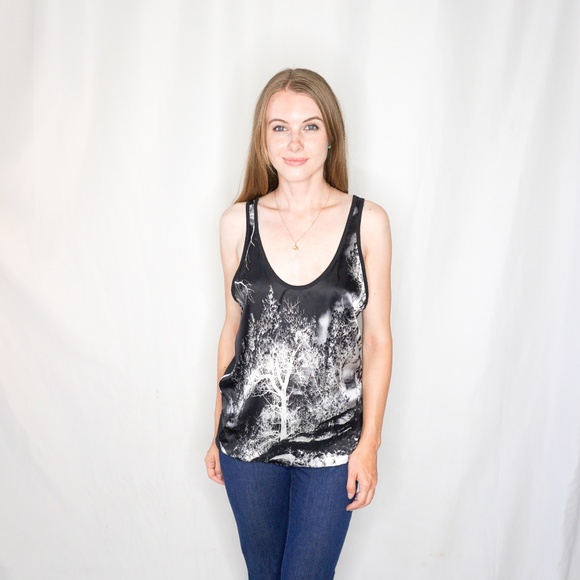 444. BARBARA BUI Silver Tree Silhouette Silk Top Small - Picture 6 of 7